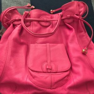 Isaac Mizrahi Live Leather Drawstring Bag